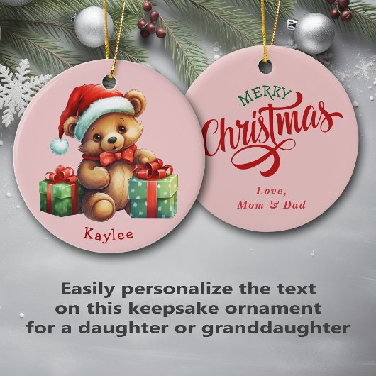 Niedliche Teddy Bär Weihnachtsmannmütze Kinder Keramik Ornament