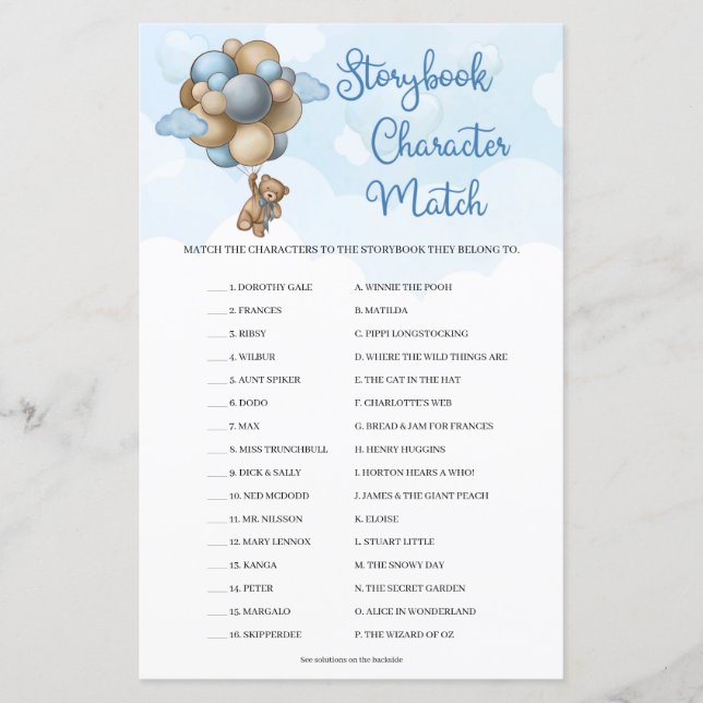 Niedliche Teddy Bären Ballons Storybook CharakterM (Vorderseite)