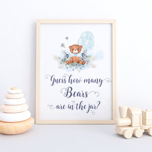 Niedliche Teddy Bären Blue Balloons schätzen, wie Poster