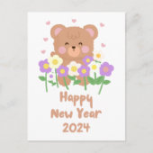 Niedliche Teddy Bären Blume Neues Jahr Postkarte (Vorderseite)
