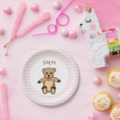 Niedliche Teddy Bären Weiße Punkte auf rosa Geburt Pappteller (Party)