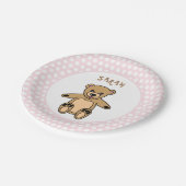 Niedliche Teddy Bären Weiße Punkte auf rosa Geburt Pappteller (Schrägansicht)