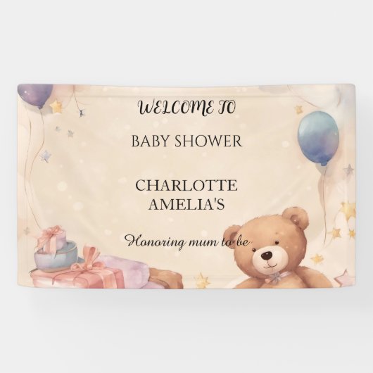 Niedliche Teddy Bear Baby Dusche Banner (Horizontal)