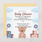 Niedliche Teddy Bear Baby Dusche Einladung (Vorne/Hinten)