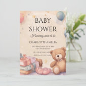 Niedliche Teddy Bear Baby Dusche Einladung (Stehend Vorderseite)