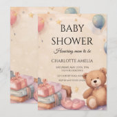 Niedliche Teddy Bear Baby Dusche Einladung (Vorne/Hinten)