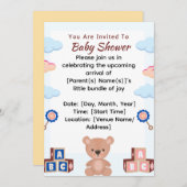 Niedliche Teddy Bear Baby Dusche Einladung (Vorne/Hinten)