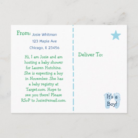 Niedliche Teddy Bear Baby Dusche Einladung (Rückseite)