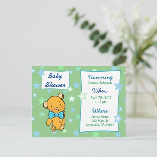 Niedliche Teddy Bear Baby Dusche Einladung (Stehend Vorderseite)