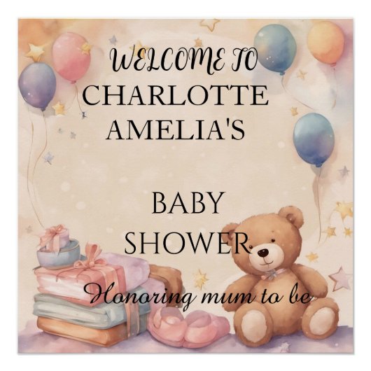 Niedliche Teddy Bear Baby Dusche Poster (Vorderseite)