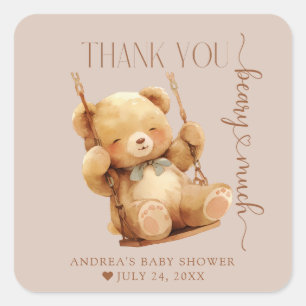 Niedliche Teddy Bear Baby Dusche Vielen Dank Quadratischer Aufkleber