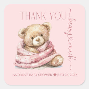 Niedliche Teddy Bear Baby Dusche Vielen Dank Quadratischer Aufkleber