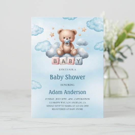 Niedliche Teddy Bear Baby Shower Einladung - Baby (Stehend Vorderseite)