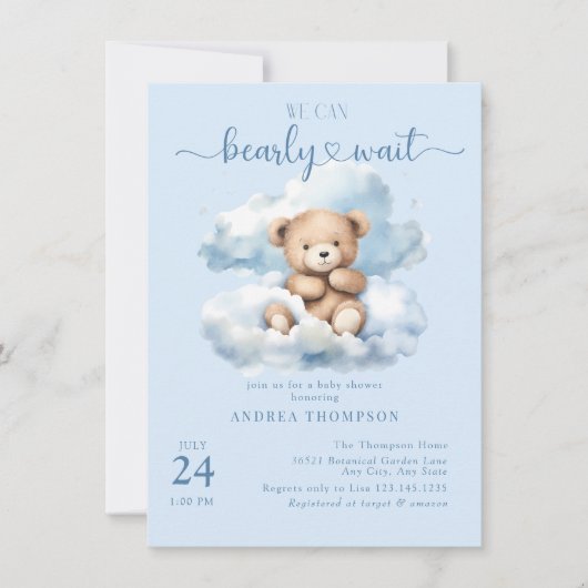 Niedliche Teddy Bear Baby Shower Einladungen (Vorderseite)