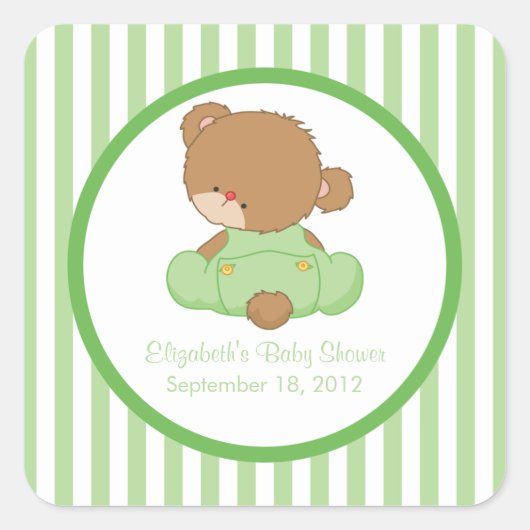 Niedliche Teddy Bear Baby Shower Square Sticker! Quadratischer Aufkleber (Vorderseite)