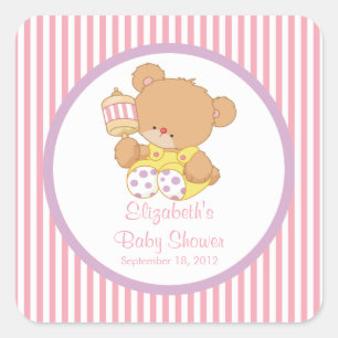 Niedliche Teddy Bear Baby Shower Square Sticker! Quadratischer Aufkleber