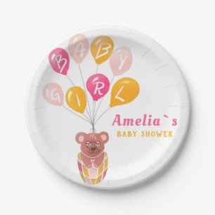Niedliche Teddy Bear Balloon Baby Girl Baby Show Pappteller