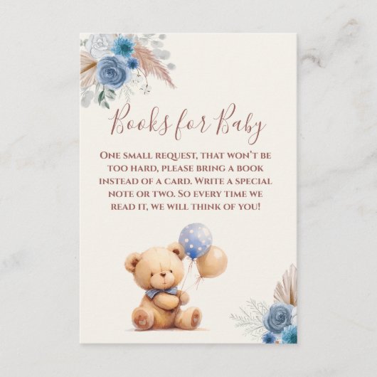 Niedliche Teddy Bear Balloons Boho Blue Books for Begleitkarte (Vorderseite)