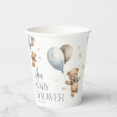Niedliche Teddy Bear & Balloons Boy Baby Dusche Pappbecher (Vorderseite)