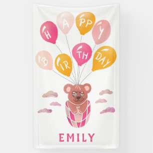 Niedliche Teddy Bear Balloons Girl Birthday Party Banner