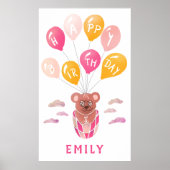 Niedliche Teddy Bear Balloons Girl Birthday Party Poster (Vorne)