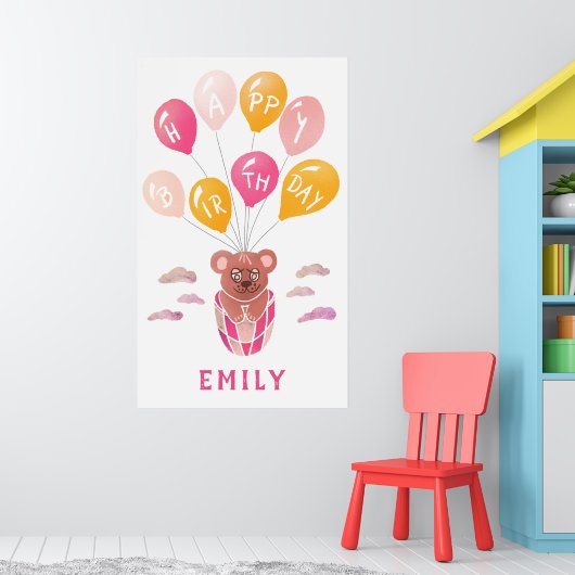 Niedliche Teddy Bear Balloons Girl Birthday Party Poster (Kinderzimmer 1)