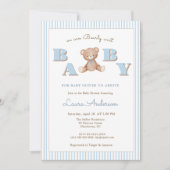Niedliche Teddy Bear Blue Boy Baby Dusche Einladung (Vorderseite)