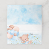Niedliche Teddy Bear Blue Boy Taufe Platzkarte (Außenseite Aufgefaltet)