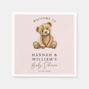 Niedliche Teddy Bear Blush Pink Girl Babydusche Serviette