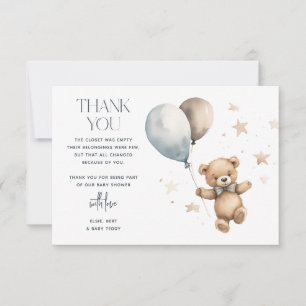 Niedliche Teddy Bear Boy Baby Dusche Dankeskarte