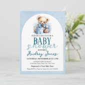 Niedliche Teddy Bear Boy Baby Dusche Einladung (Stehend Vorderseite)