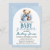 Niedliche Teddy Bear Boy Baby Dusche Einladung (Vorne/Hinten)