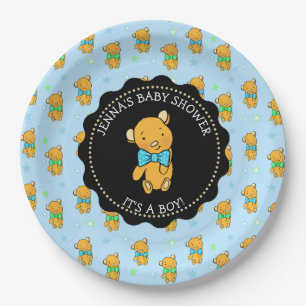 Niedliche Teddy Bear Boy's Baby Dusche Pappteller