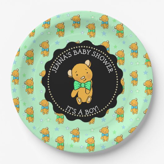 Niedliche Teddy Bear Boy's Baby Dusche Pappteller (Vorderseite)
