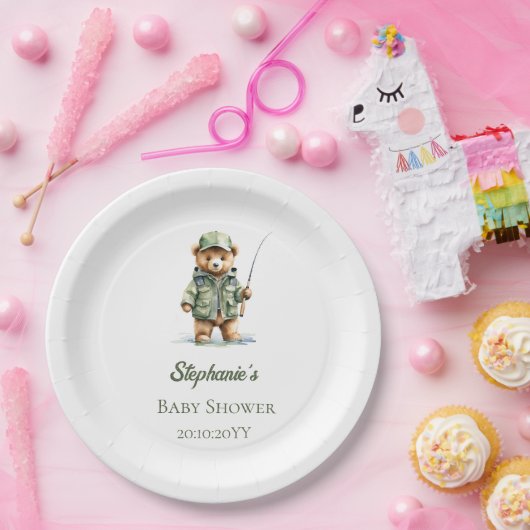 Niedliche Teddy Bear Fisherman Oh Boy Baby Shooter Pappteller (Party)