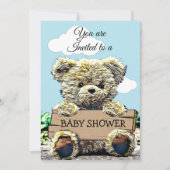 Niedliche Teddy Bear Holding Baby Dusche Schild Einladung (Vorderseite)