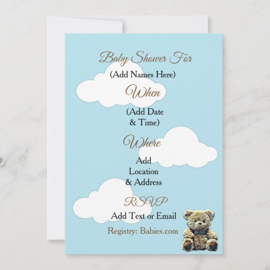 Niedliche Teddy Bear Holding Baby Dusche Schild Einladung (Rückseite)