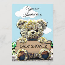 Niedliche Teddy Bear Holding Baby Dusche Schild