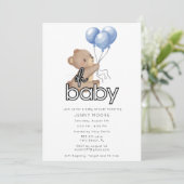 Niedliche Teddy Bear Holding Balloons Babydusche Einladung (Stehend Vorderseite)