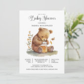 Niedliche Teddy Bear Honey Pot Babydusche Einladung (Stehend Vorderseite)