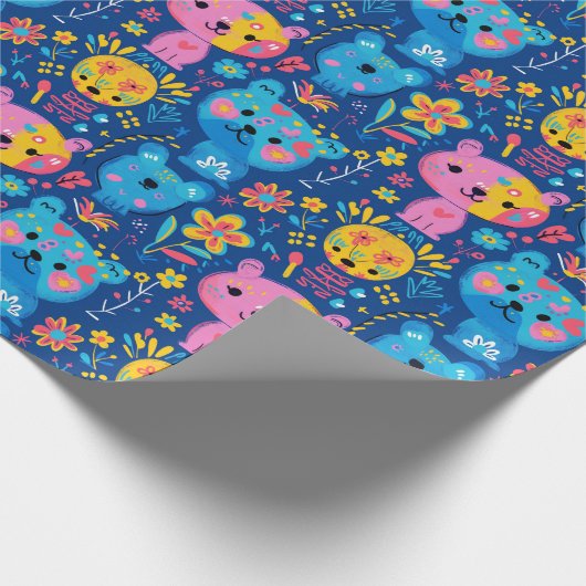 Niedliche Teddy Bear Illustration Blue Kids Geschenkpapier (Ecke)