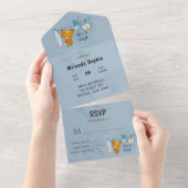 Niedliche Teddy Bear Kleidung Line Boy Baby Dusche All In One Einladung (Abreißen)