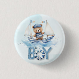 Niedliche Teddy Bear Nautical Boat Boy Babydusche Button
