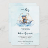 Niedliche Teddy Bear Nautical Boat Boy Babydusche Einladung (Vorne/Hinten)
