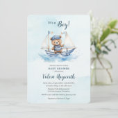 Niedliche Teddy Bear Nautical Boat Boy Babydusche Einladung (Stehend Vorderseite)