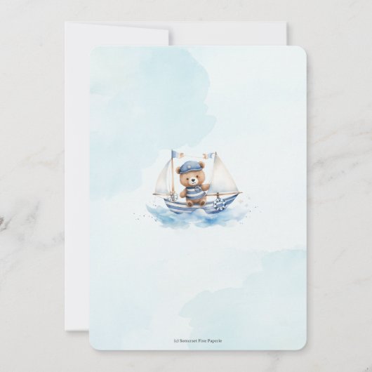 Niedliche Teddy Bear Nautical Boat Boy Babydusche Einladung (Rückseite)