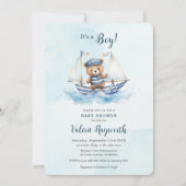 Niedliche Teddy Bear Nautical Boat Boy Babydusche Einladung (Vorderseite)