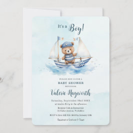 Niedliche Teddy Bear Nautical Boat Boy Babydusche Einladung