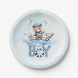 Niedliche Teddy Bear Nautical Boat Boy Babydusche Pappteller
