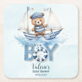 Niedliche Teddy Bear Nautical Boat Boy Babydusche Rechteckiger Pappuntersetzer